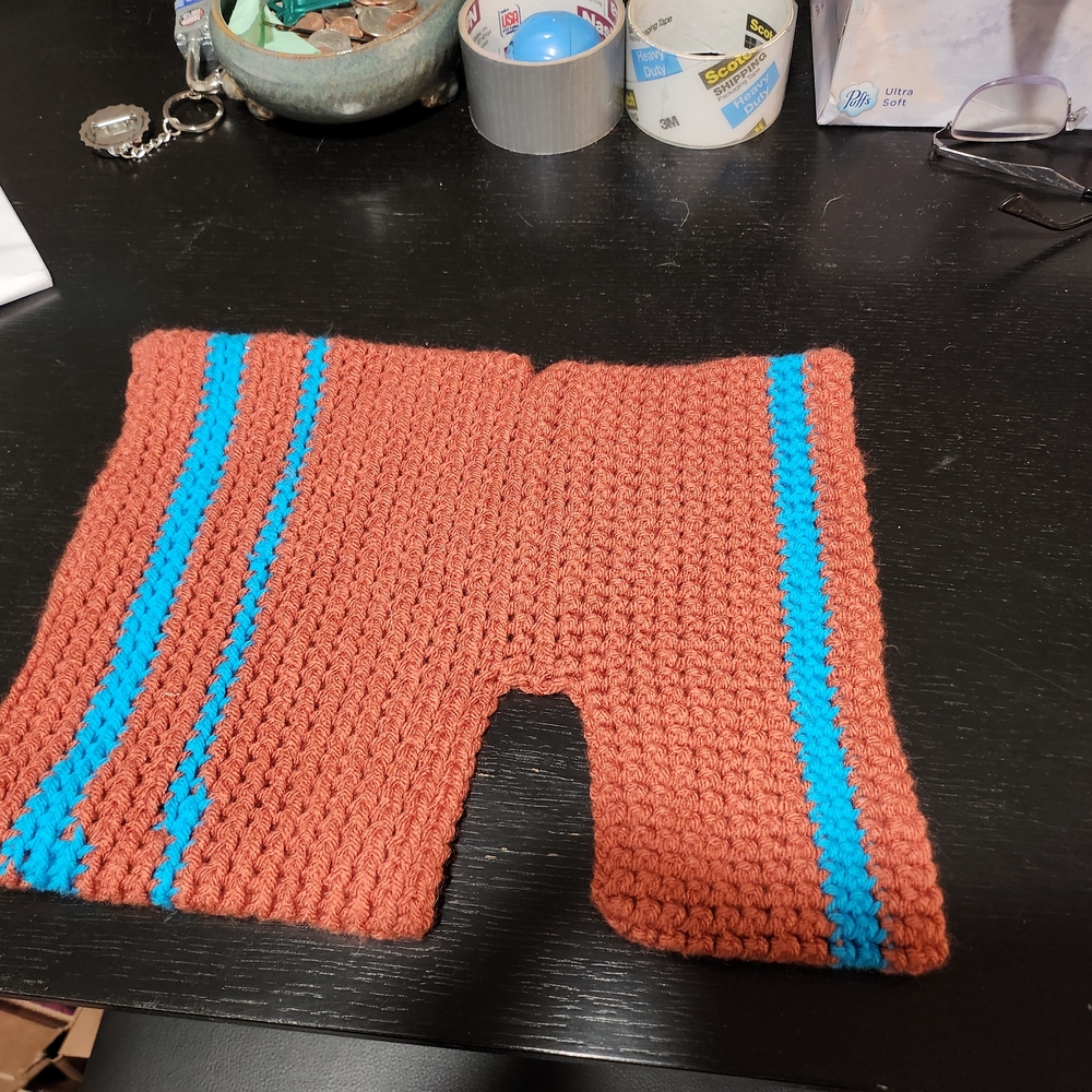 Rust Dog Sweater with Vibrant Blue Stripes